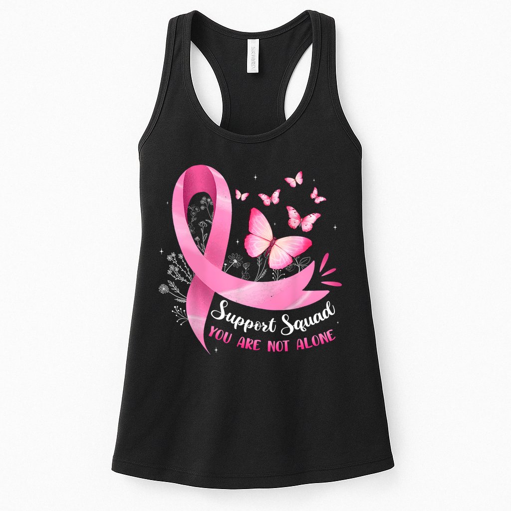 Support Squad Breast Cancer Awareness Pink Ribbon Butterfly Womens Tank Top