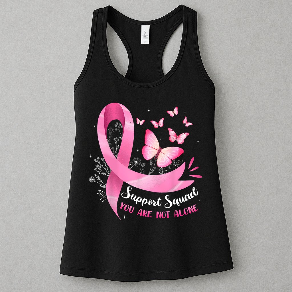 Support Squad Breast Cancer Awareness Pink Ribbon Butterfly Womens Tank Top