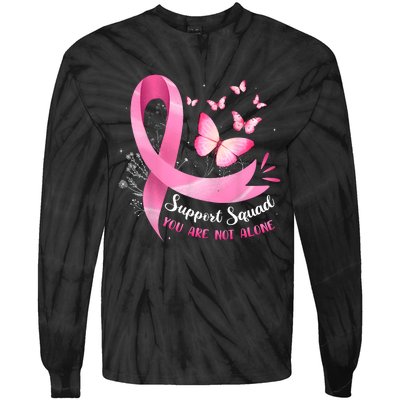 Support Squad Breast Cancer Awareness Pink Ribbon Butterfly Tie-Dye Long Sleeve Shirt