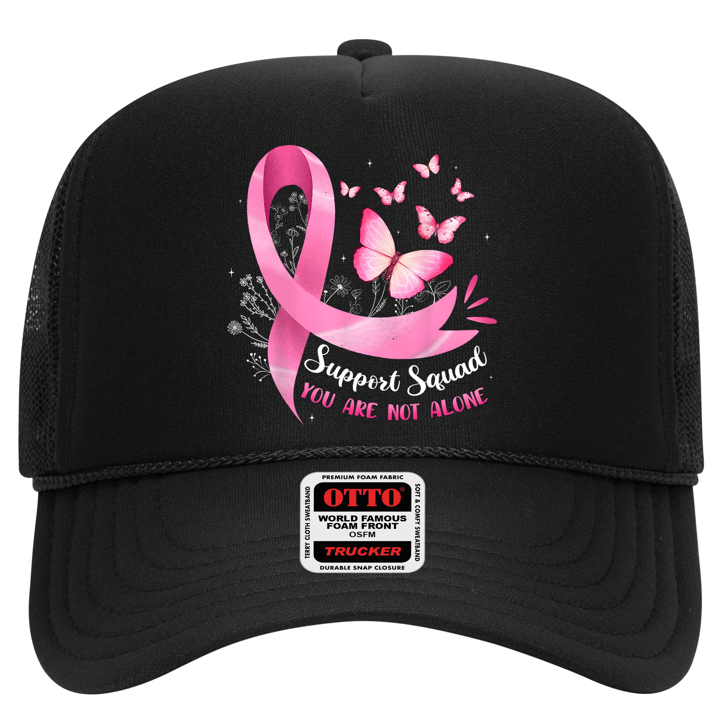 Support Squad Breast Cancer Awareness Pink Ribbon Butterfly Hat