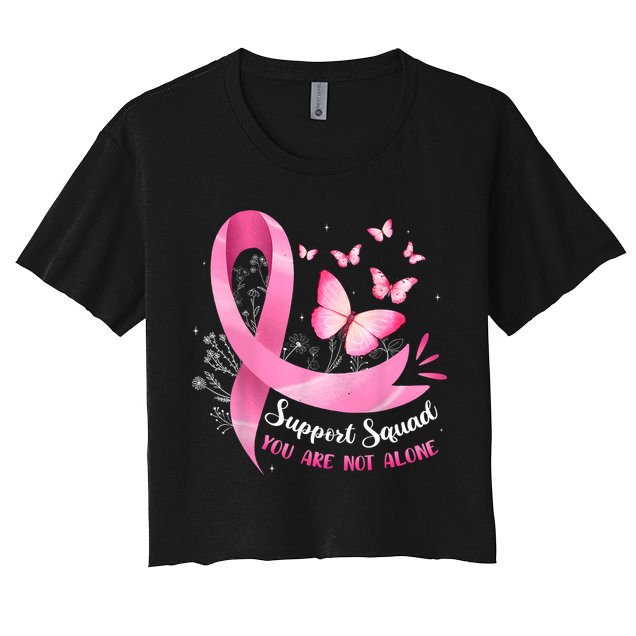 Support Squad Breast Cancer Awareness Pink Ribbon Butterfly Crop Top