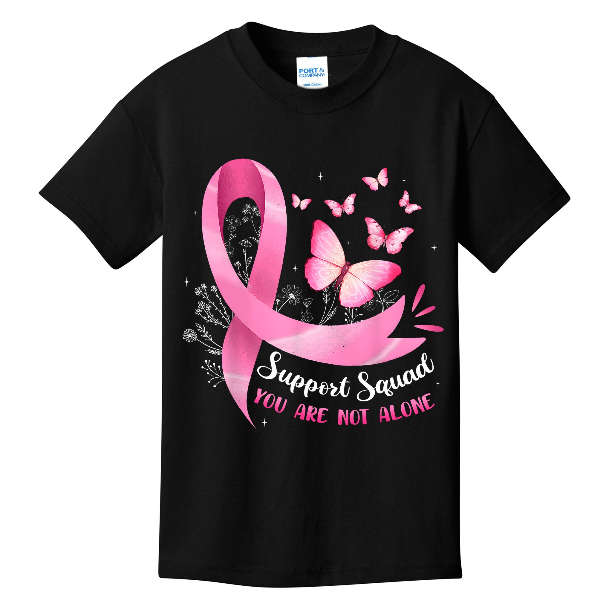 Support Squad Breast Cancer Awareness Pink Ribbon Butterfly Kids T-Shirt