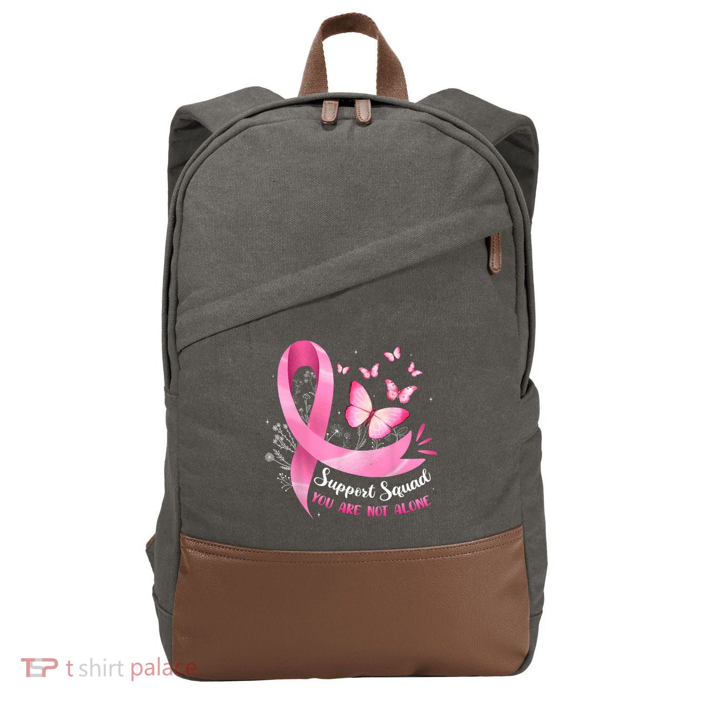 Support Squad Breast Cancer Awareness Pink Ribbon Butterfly Cotton Canvas Backpack
