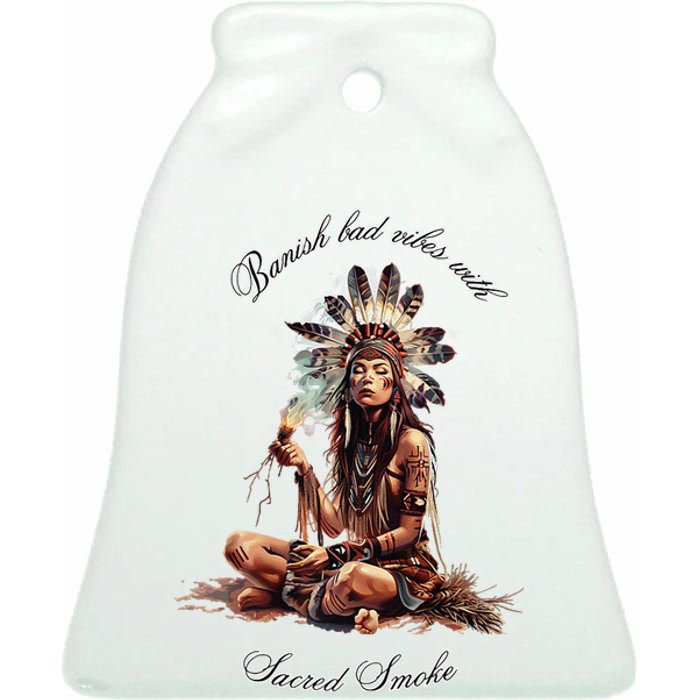 Sacred Smoke Banish Bad Vibes Ceramic Bell Ornament