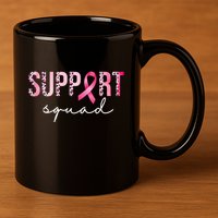 Support Squad Breast Cancer Leopard Ribbon 11oz C Handle Ceramic Mug