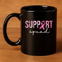 Support Squad Breast Cancer Leopard Ribbon 11oz C Handle Ceramic Mug