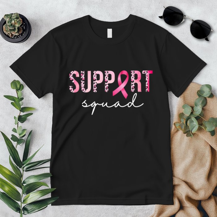Support Squad Breast Cancer Leopard Ribbon Premium T-Shirt