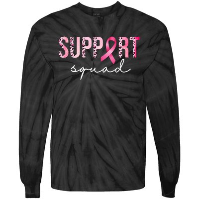 Support Squad Breast Cancer Leopard Ribbon Tie-Dye Long Sleeve Shirt