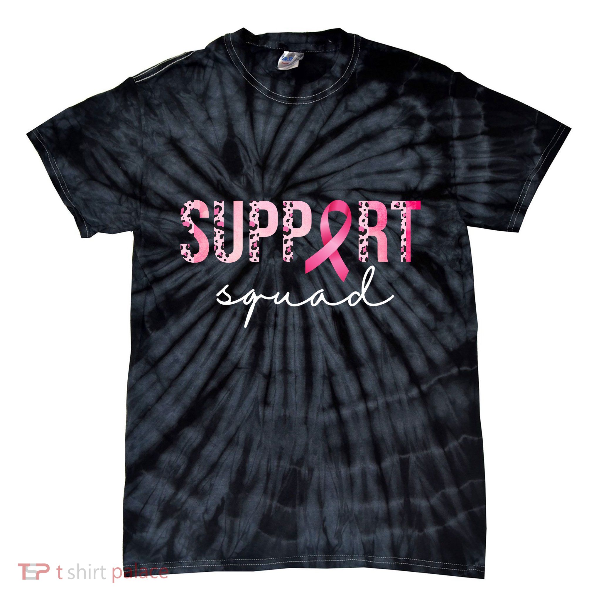 Support Squad Breast Cancer Leopard Ribbon Tie-Dye T-Shirt