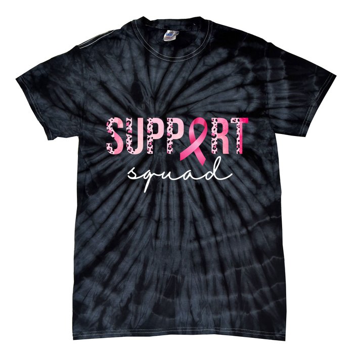 Support Squad Breast Cancer Leopard Ribbon Tie-Dye T-Shirt