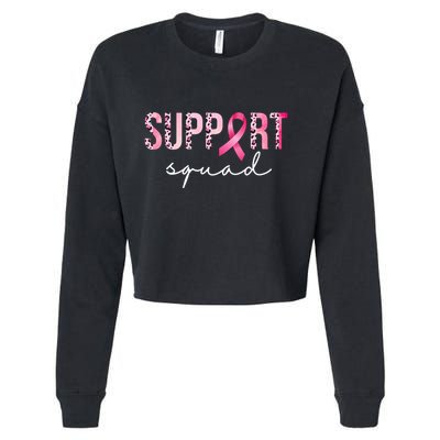 Support Squad Breast Cancer Leopard Ribbon Cropped Pullover Crew