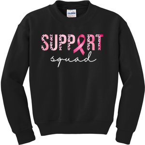 Support Squad Breast Cancer Leopard Ribbon Kids Sweatshirt