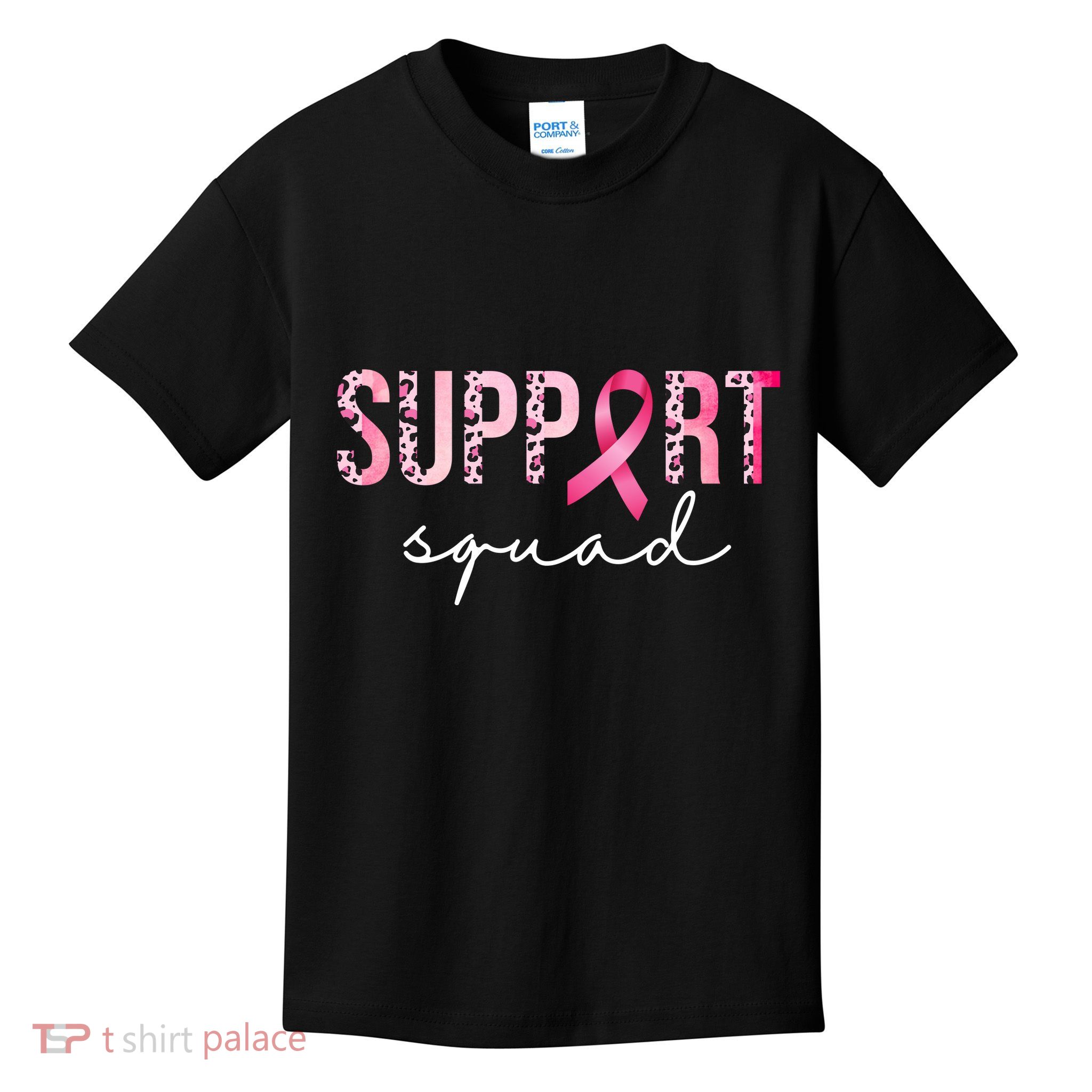 Support Squad Breast Cancer Leopard Ribbon Kids T-Shirt