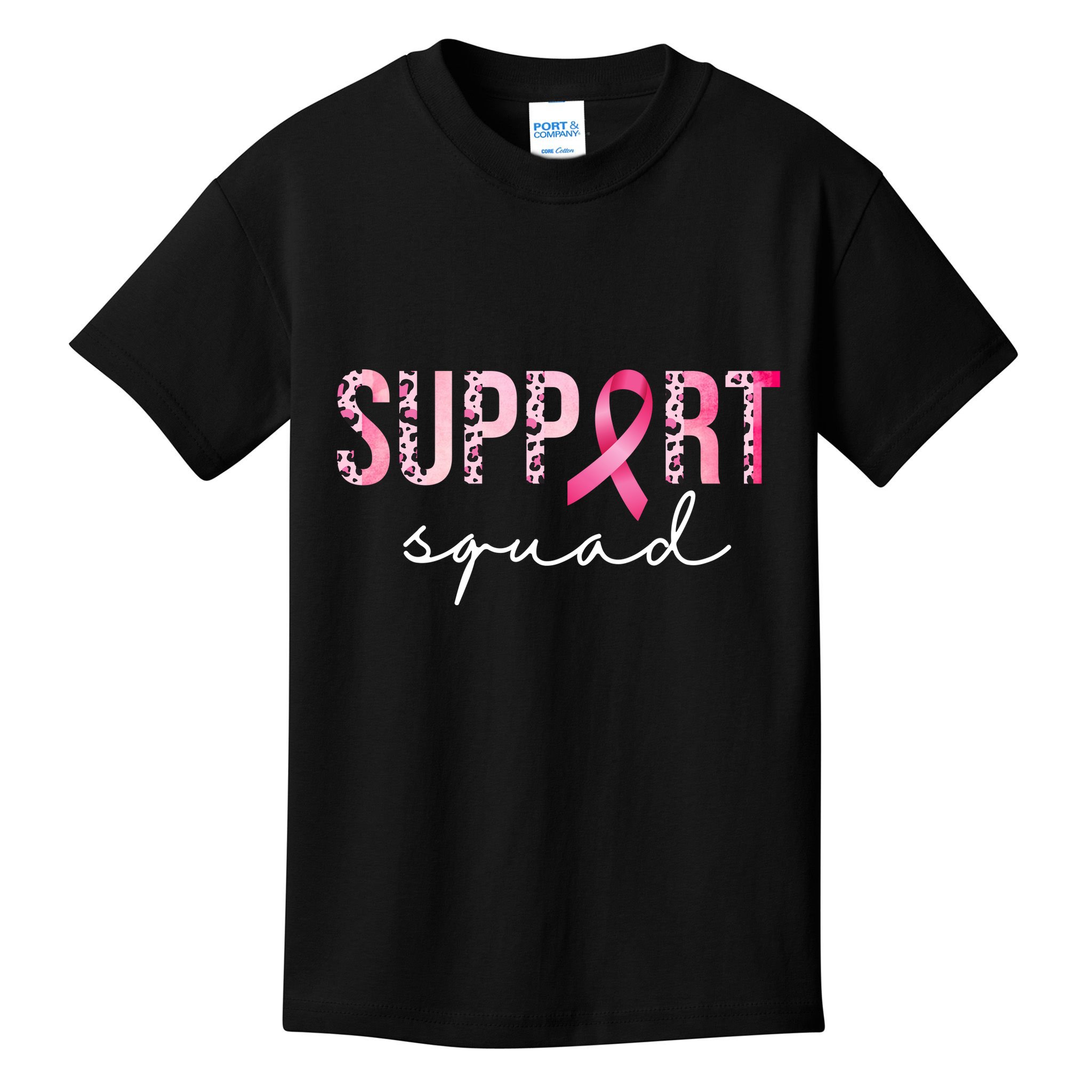 Support Squad Breast Cancer Leopard Ribbon Kids T-Shirt