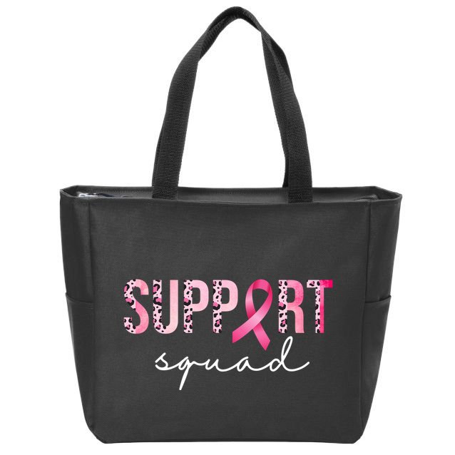 Support Squad Breast Cancer Leopard Ribbon Zip Tote Bag