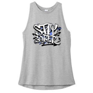 Stay Sober Blue Resolve Ladies PosiCharge Tri-Blend Wicking Tank