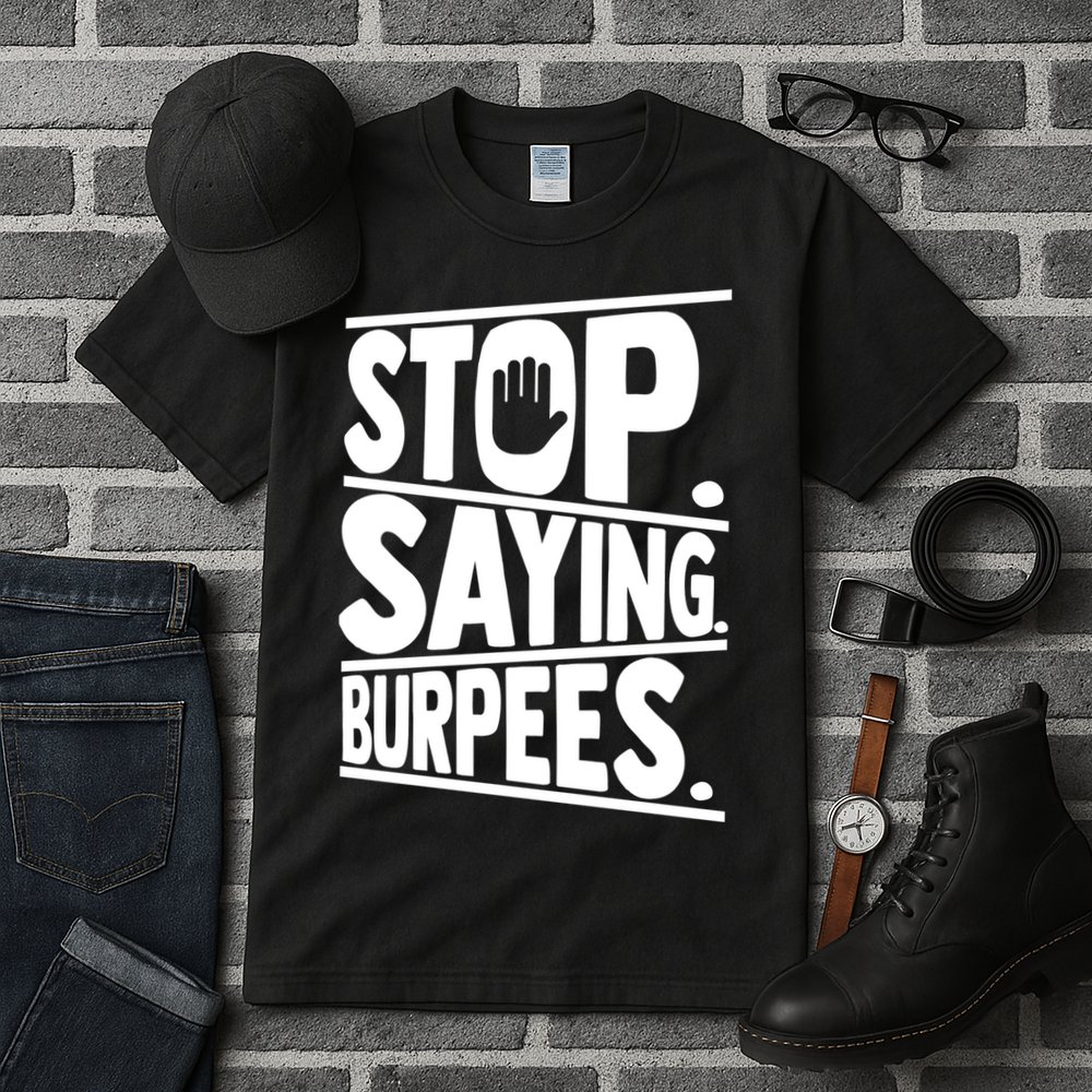 Stop Saying Burpees Funny Fitness Exercise Gym Workout Tall T-Shirt