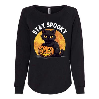 Stay Spooky Black Cat Full Moon Pumpkin Spooky Boo Cute Cat Funny Halloween Womens California Wash Sweatshirt