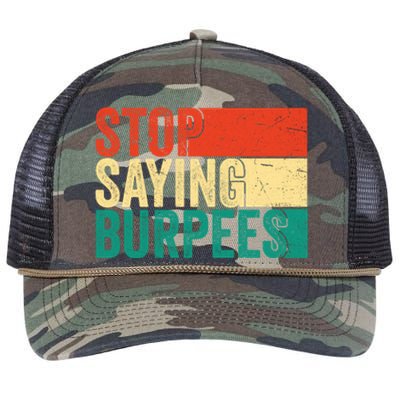 Stop Saying Burpees Funny Fitness Exercise Gym Workout Retro Rope Trucker Hat Cap