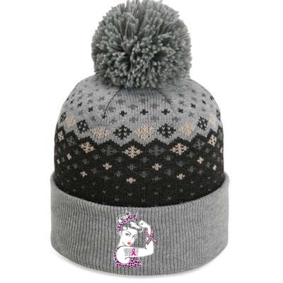 Support Squad Breast Cancer Warrior Pink Ribbon Leopard The Baniff Cuffed Pom Beanie