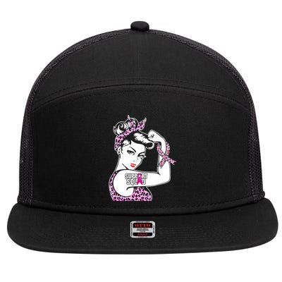 Support Squad Breast Cancer Warrior Pink Ribbon Leopard 7 Panel Mesh Trucker Snapback Hat