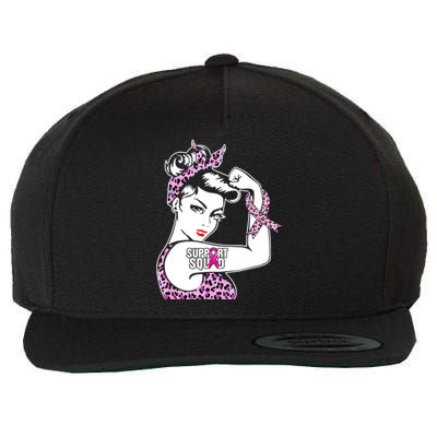 Support Squad Breast Cancer Warrior Pink Ribbon Leopard Wool Snapback Cap