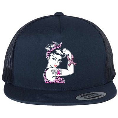 Support Squad Breast Cancer Warrior Pink Ribbon Leopard Flat Bill Trucker Hat