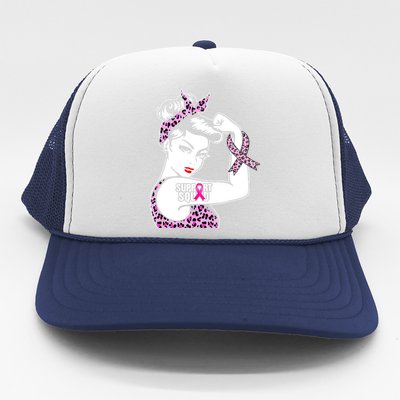 Support Squad Breast Cancer Warrior Pink Ribbon Leopard Trucker Hat