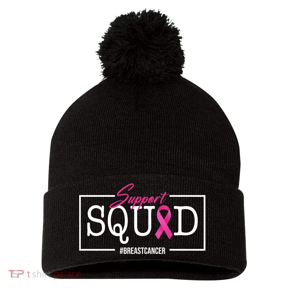 Support Squad Breast Cancer Pom Pom 12in Knit Beanie