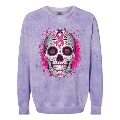 Sugar Skull Breast Cancer Shirts Awareness 2024 Colorblast Crewneck Sweatshirt