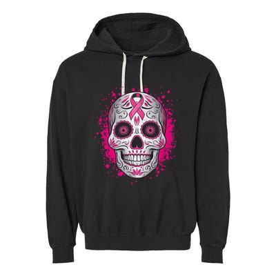 Sugar Skull Breast Cancer Shirts Awareness 2024 Garment-Dyed Fleece Hoodie