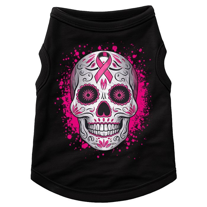 Sugar Skull Breast Cancer Shirts Awareness 2024 Doggie Tank