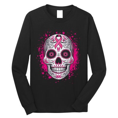 Sugar Skull Breast Cancer Shirts Awareness 2024 Long Sleeve Shirt