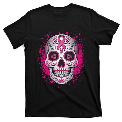 Sugar Skull Breast Cancer Shirts Awareness 2024 T-Shirt