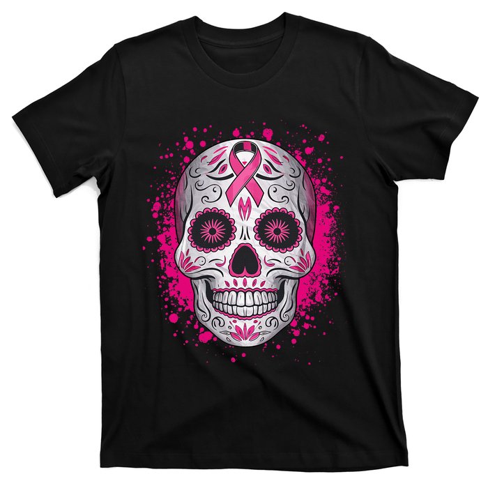 Sugar Skull Breast Cancer Shirts Awareness 2024 T-Shirt