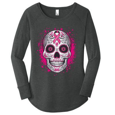 Sugar Skull Breast Cancer Shirts Awareness 2024 Women's Perfect Tri Tunic Long Sleeve Shirt