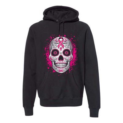 Sugar Skull Breast Cancer Shirts Awareness 2024 Premium Hoodie