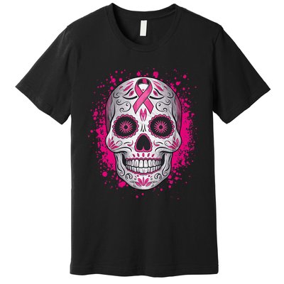 Sugar Skull Breast Cancer Shirts Awareness 2024 Premium T-Shirt