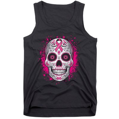 Sugar Skull Breast Cancer Shirts Awareness 2024 Tank Top