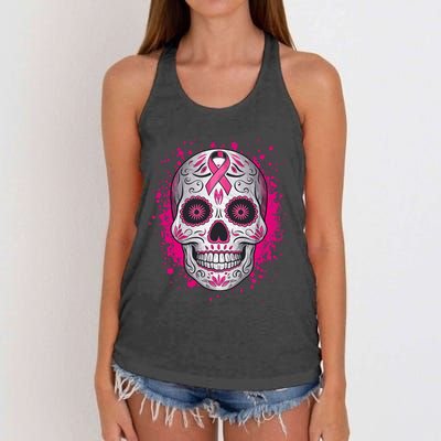 Sugar Skull Breast Cancer Shirts Awareness 2024 Women's Knotted Racerback Tank