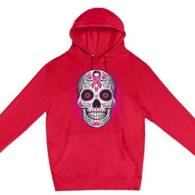 Sugar Skull Breast Cancer Shirts Awareness 2024 Premium Pullover Hoodie