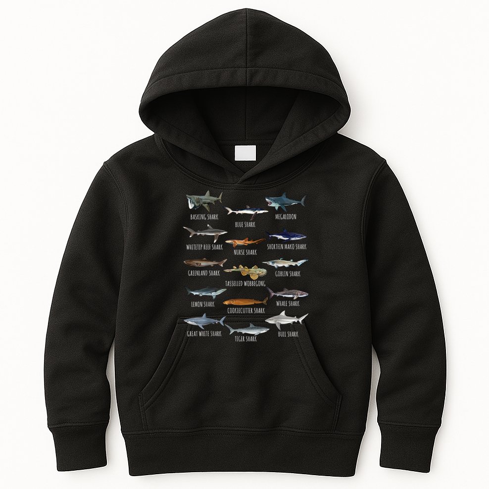 Shark Species Biology Different Types Of Sharks Kids Hoodie