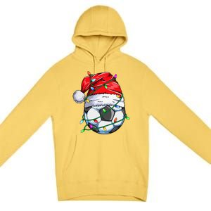 Santa Soccer Ball Sports Design Christmas Soccer Player  Premium Pullover Hoodie