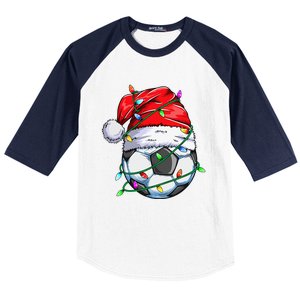 Santa Soccer Ball Sports Design Christmas Soccer Player  Baseball Sleeve Shirt