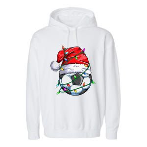 Santa Soccer Ball Sports Design Christmas Soccer Player  Garment-Dyed Fleece Hoodie