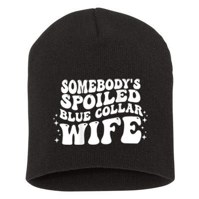 Somebodys Spoiled Blue Collar Wife Groovy Mothers Day Short Acrylic Beanie