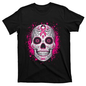 Sugar Skull Breast Cancer Awareness 2024 T-Shirt