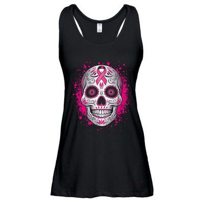 Sugar Skull Breast Cancer Awareness 2024 Ladies Essential Flowy Tank