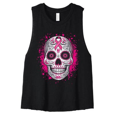 Sugar Skull Breast Cancer Awareness 2024 Women's Racerback Cropped Tank