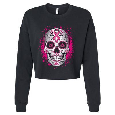 Sugar Skull Breast Cancer Awareness 2024 Cropped Pullover Crew